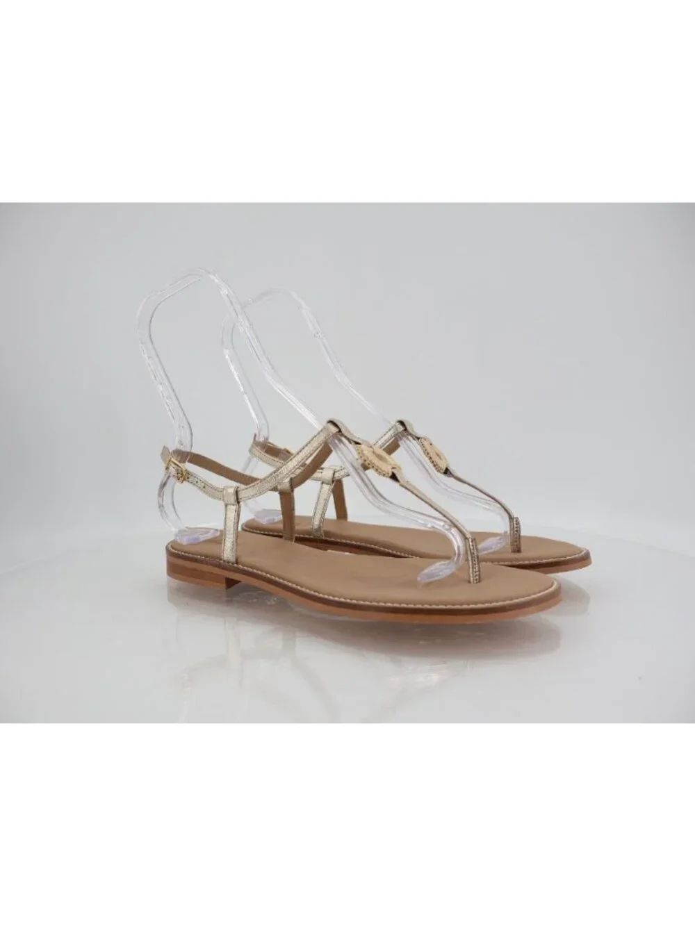 Bruno Magli Jenna T-Strap Flat Sandals Size 39.5 EU 9.5 US Gold Leather Thong
